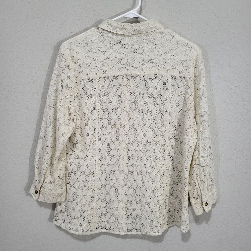 Coldwater Creek Lace Shirt Womens Large Cream Lace Summer Boho Coastal Cottage - Picture 2 of 12
